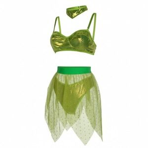 New Large Green Fairy Fairy Halloween Costume Set Festival Rave Clubwear Outfit